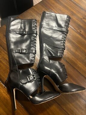 Via Spiga Black Leather Heeled Boots size 35.5